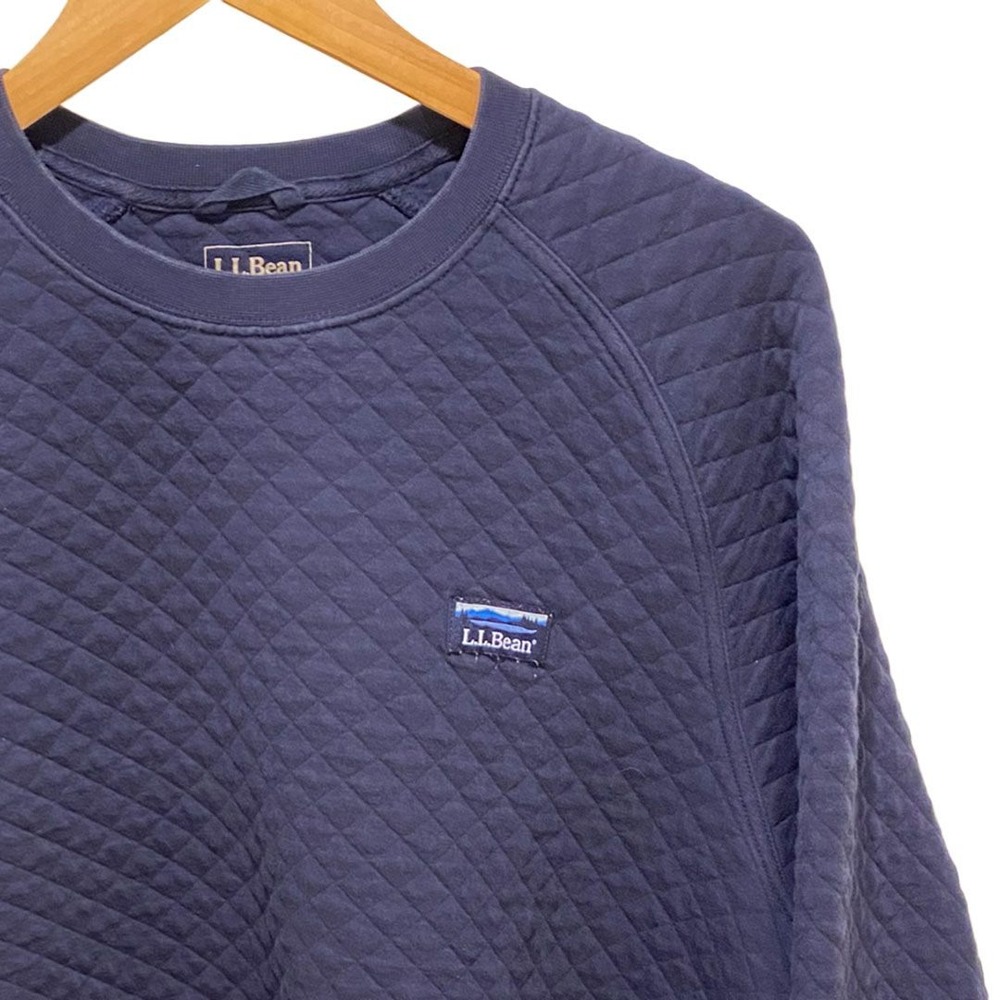 LL Bean Mens Quilted Crewneck Sweatshirt Navy Blue Traditional Fit Large L REG